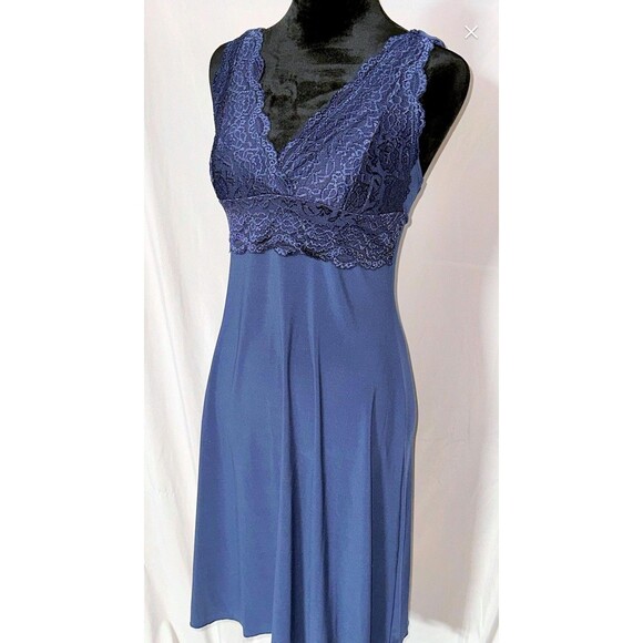 B Moss Black Vintage 1990 Lace Top Tie Back Deep Plunge Bodice Cocktail Dress, M - Picture 1 of 16